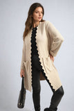 Wave Trim Knitted Cardigan with Front Pockets