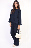 Loose Long Sleeve Top and Wide Leg Trousers Co-ord Set