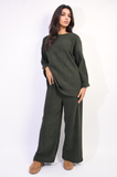 Loose Long Sleeve Top and Wide Leg Trousers Co-ord Set