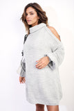 High Neck Oversized Open Shoulder Long Sleeve Knitted Jumper