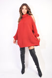 High Neck Oversized Open Shoulder Long Sleeve Knitted Jumper