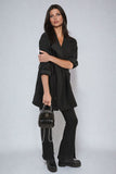 Roll Tab Sleeve Drawstring Waist Open Front Trench Coat Jacket