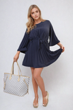 Pleated Tie Waist Mini Dress