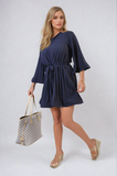 Pleated Tie Waist Mini Dress