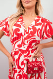 Printed Short Sleeve Button Down V-Neck Maxi Dress