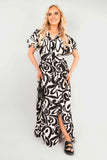 Printed Short Sleeve Button Down V-Neck Maxi Dress