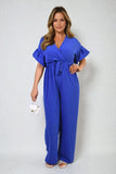 Wrap Over Tie Belt Frill Sleeve Jumpsuit