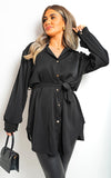 Oversized Button Front Belted Top