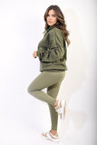 Oversized Ruched Sleeves Knitted Hoodie with Ribbon Detail