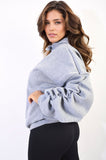 Oversized Ruched Sleeves Knitted Hoodie with Ribbon Detail