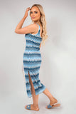 Sleeveless Scoop Neck Bodycon Midi Dress with Zig-Zag Knit Detail