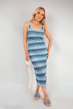 Sleeveless Scoop Neck Bodycon Midi Dress with Zig-Zag Knit Detail