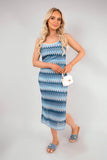 Sleeveless Scoop Neck Bodycon Midi Dress with Zig-Zag Knit Detail