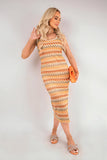 Sleeveless Scoop Neck Bodycon Midi Dress with Zig-Zag Knit Detail