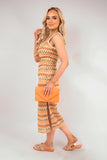 Sleeveless Scoop Neck Bodycon Midi Dress with Zig-Zag Knit Detail