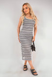 Sleeveless Scoop Neck Bodycon Midi Dress with Zig-Zag Knit Detail