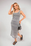 Sleeveless Scoop Neck Bodycon Midi Dress with Zig-Zag Knit Detail