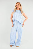 Textured Frill Sleeve Top & Wide Leg Trouser Co-ord Set