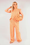 Textured Frill Sleeve Top & Wide Leg Trouser Co-ord Set