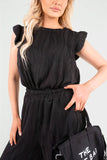 Textured Frill Sleeve Top & Wide Leg Trouser Co-ord Set