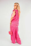 Textured Frill Sleeve Top & Wide Leg Trouser Co-ord Set