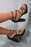 Glitter Platform Ankle Strap Chunky Block High Heels