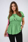 Button Front Cinched Waist Top