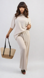 Ribbed Oversized Top and Drawstring Wide Leg Trouser Co-ord Set