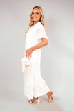 Collared Short Sleeve Sheer Maxi Shirt Dress with Textured Detail