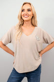 Short Sleeve V-Neck Oversized Rhinestone Heart Detail Top