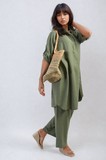 Oversized Button Front Shirt & Wide Leg Pants Co-ord Set