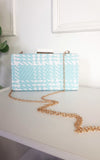 Woven Box Clutch with Long Strap Detail