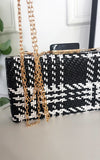 Woven Box Clutch with Long Strap Detail