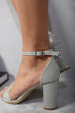 Detail Glitter Ankle Strap Block High Heels