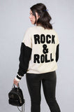 Round Neck Rock & Roll Print Knitted Jumper