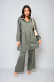 Oversized Collared Button Down Long Sleeve Top and Trouser Co-ord Set