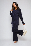 Plisse Button Front Oversized Shirt and Trouser Co-ord Set