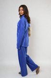 Plisse Button Front Oversized Shirt and Trouser Co-ord Set