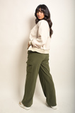 Wide Leg Drawstring Waist Flap Pocket Trouser