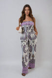 Shirred Strapless Printed Jumpsuit