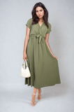 Wrap Tie Waist Short Sleeve Midi Dress