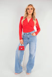 V-Neck Fitted Long Sleeve Bodysuit