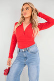 V-Neck Fitted Long Sleeve Bodysuit
