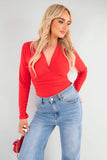 V-Neck Fitted Long Sleeve Bodysuit