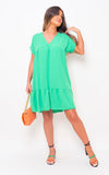 V Neck Tiered Smock Dress