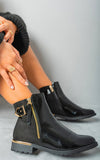 Gold Zip Up Buckle Chelsea Ankle Boots