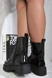 Zip Lace Up Chunky Biker Boots with Decor Details