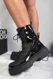 Zip Lace Up Chunky Biker Boots with Decor Details