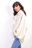 Oversized Silky Satin Long Sleeve Bow Tie Neck Top