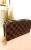 Check Double Style Zip Purse